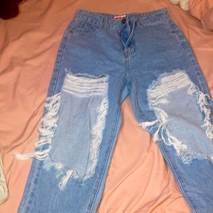 High rise light washed ripped jeans, size small